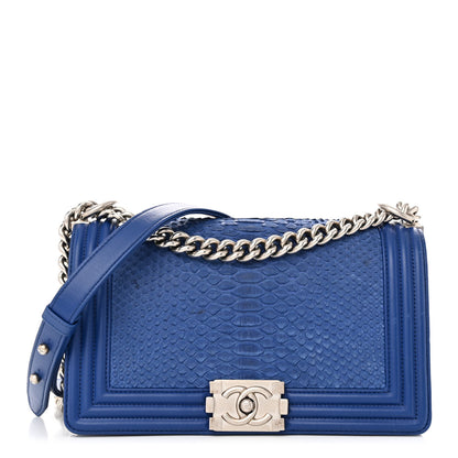 Chanel Matte Snakeskin Medium Boy Flap Blue 1 of 15