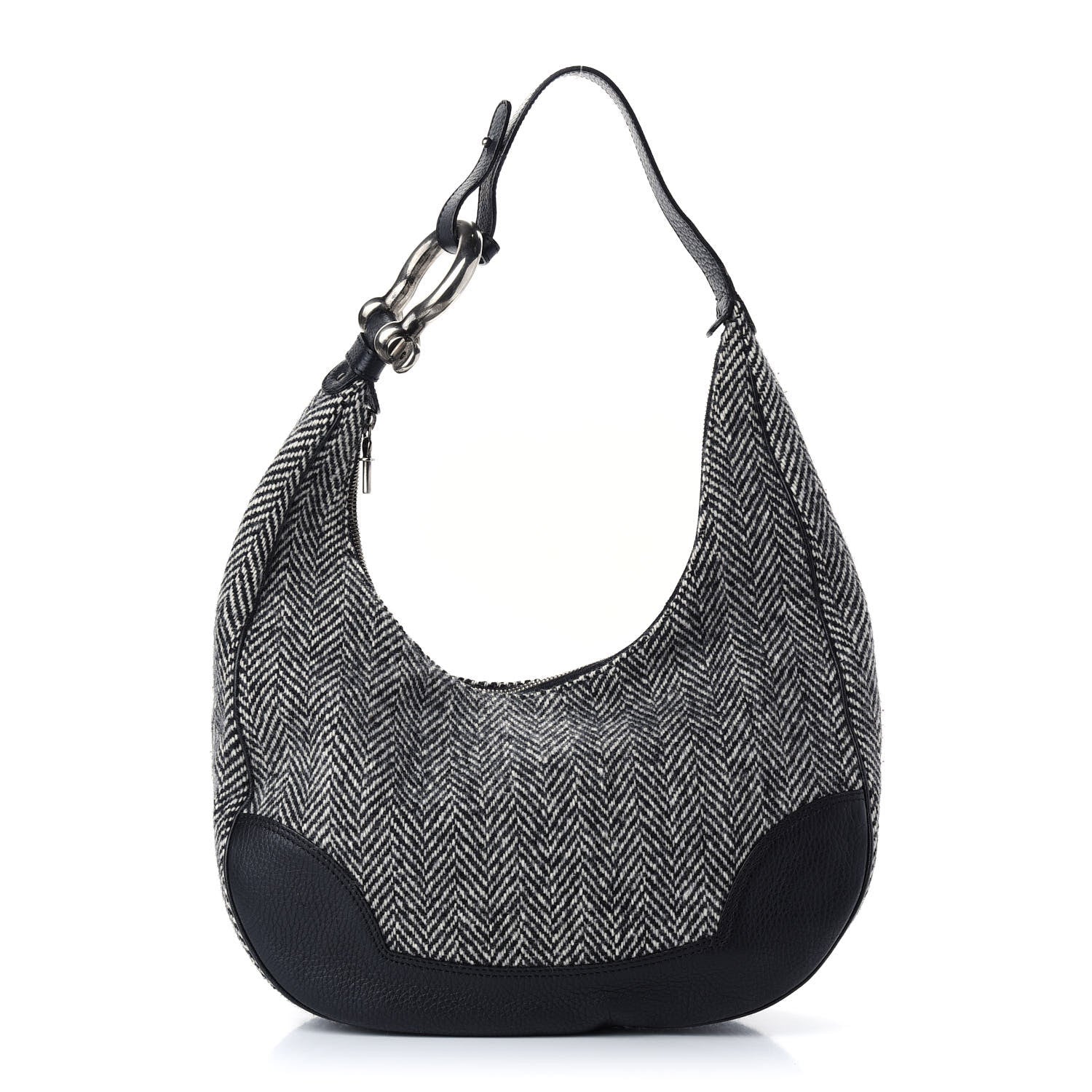 Burberry Wool Herringbone Hobo Black White 1 of 8