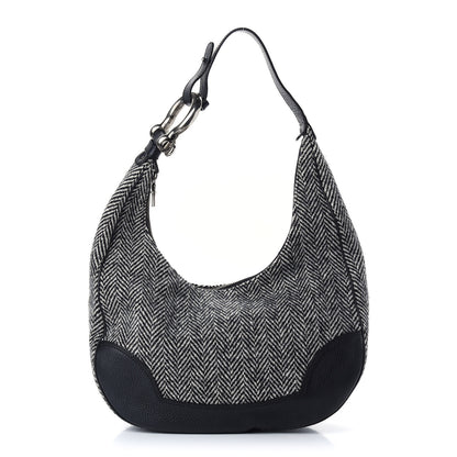 Burberry Wool Herringbone Hobo Black White 1 of 8