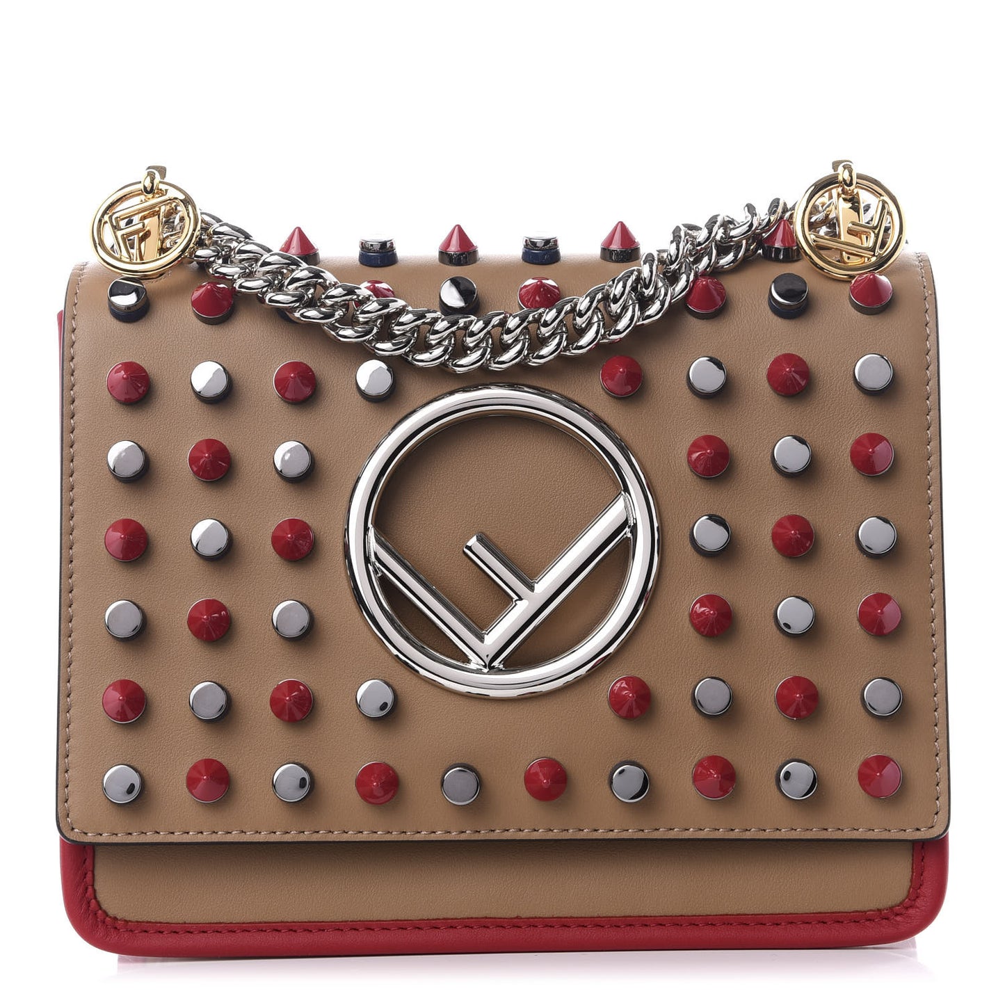 Calfskin F is Fendi Studded Small Kan I Shoulder Bag Tan