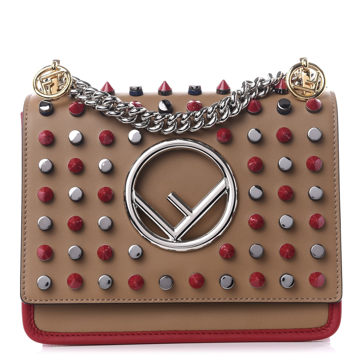 Fendi Calfskin F is Fendi Studded Small Kan I Shoulder Bag Tan 1 of 9