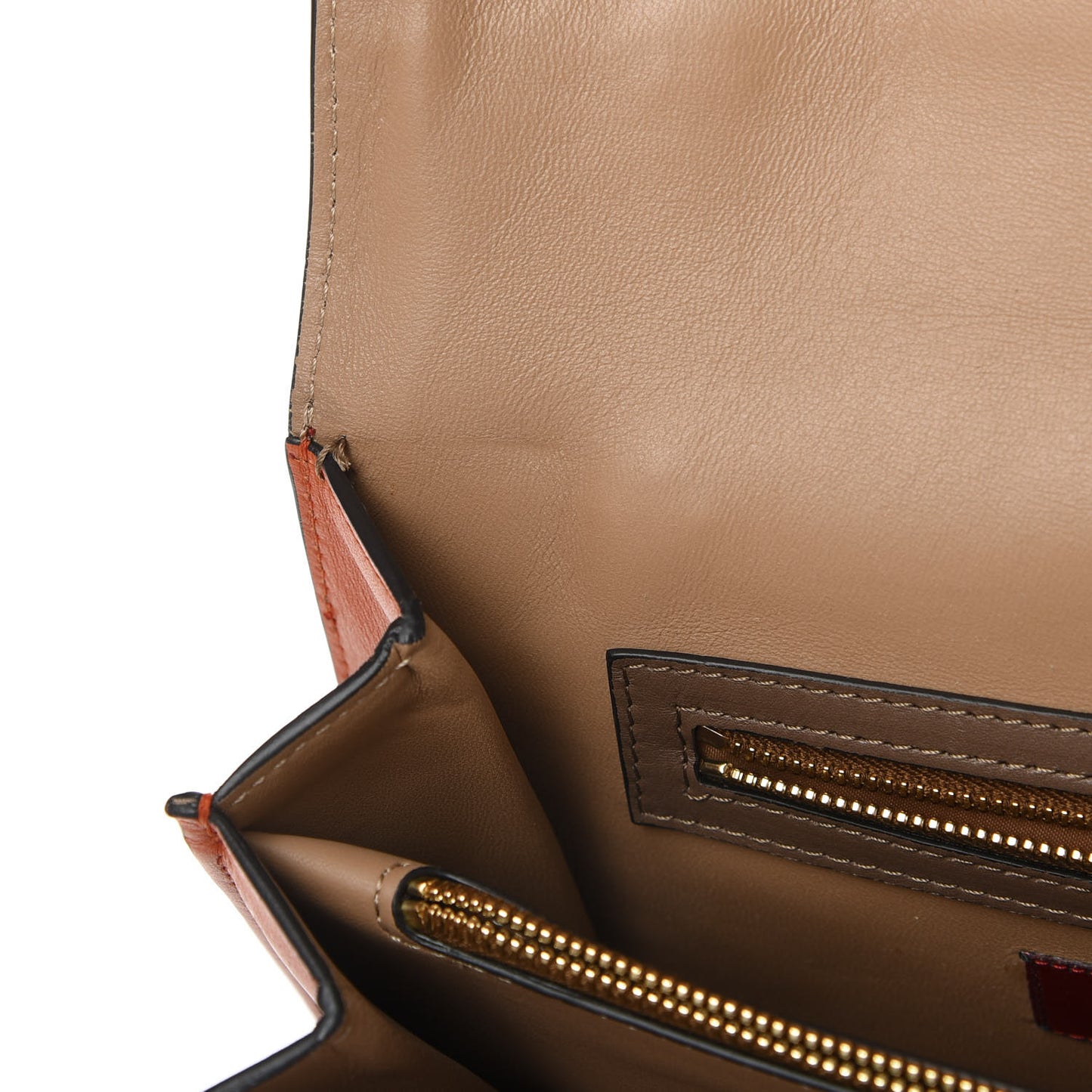 Calfskin Rivet Colorblock Double Handle Shoulder Bag Brown Green