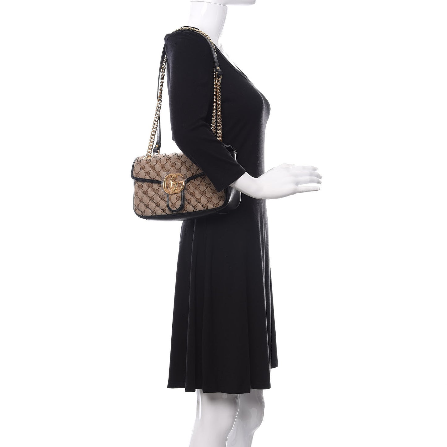 Monogram Matelasse Diagonal Small GG Marmont Shoulder Bag Beige Black