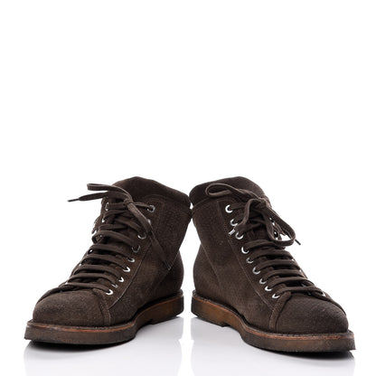 Chanel Suede Perforated Lace Up Short Boots 41 Dark Brown 5 of 10