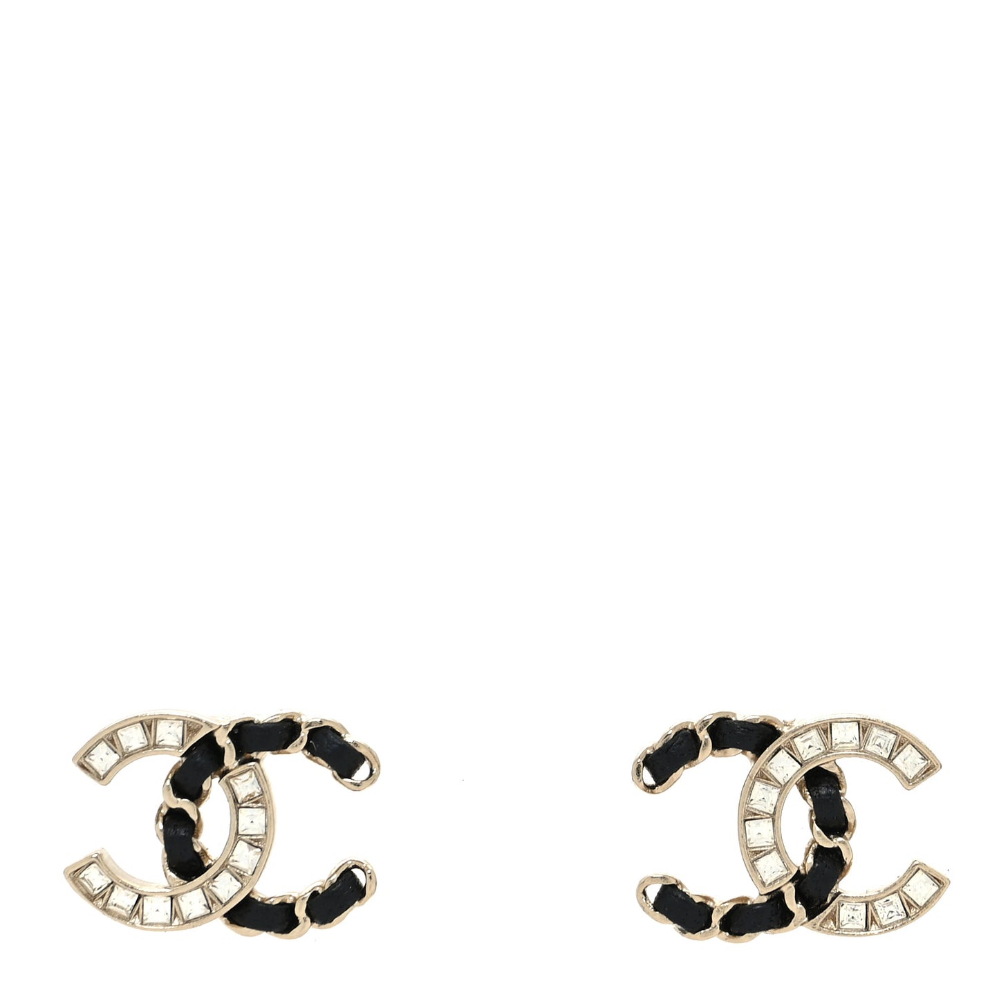 Crystal Baguette Lambskin Chain CC Vintage Allure Stud Earrings Black Gold