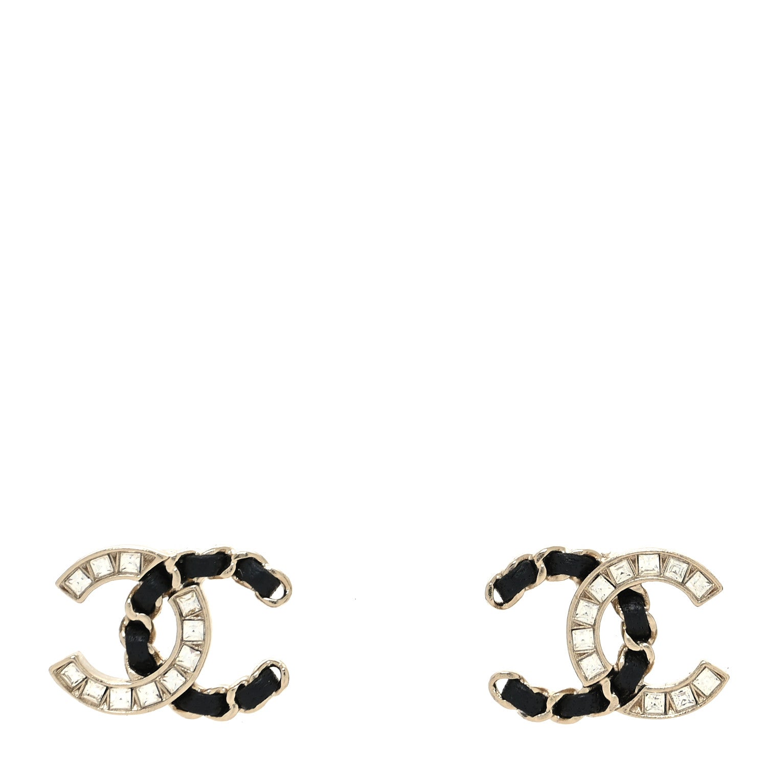 Chanel Crystal Baguette Lambskin Chain CC Vintage Allure Stud Earrings Black Gold 1 of 4