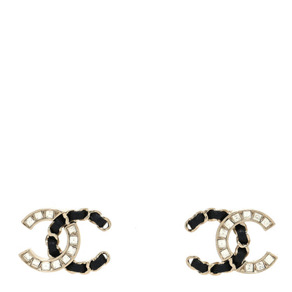Chanel Crystal Baguette Lambskin Chain CC Vintage Allure Stud Earrings Black Gold 1 of 4