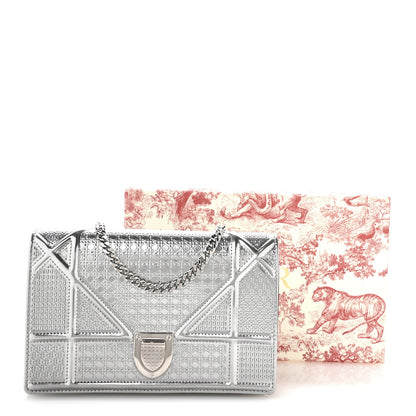 Christian Dior Metallic Patent Micro-Cannage Diorama Wallet on Chain Pouch Silver 10 of 10