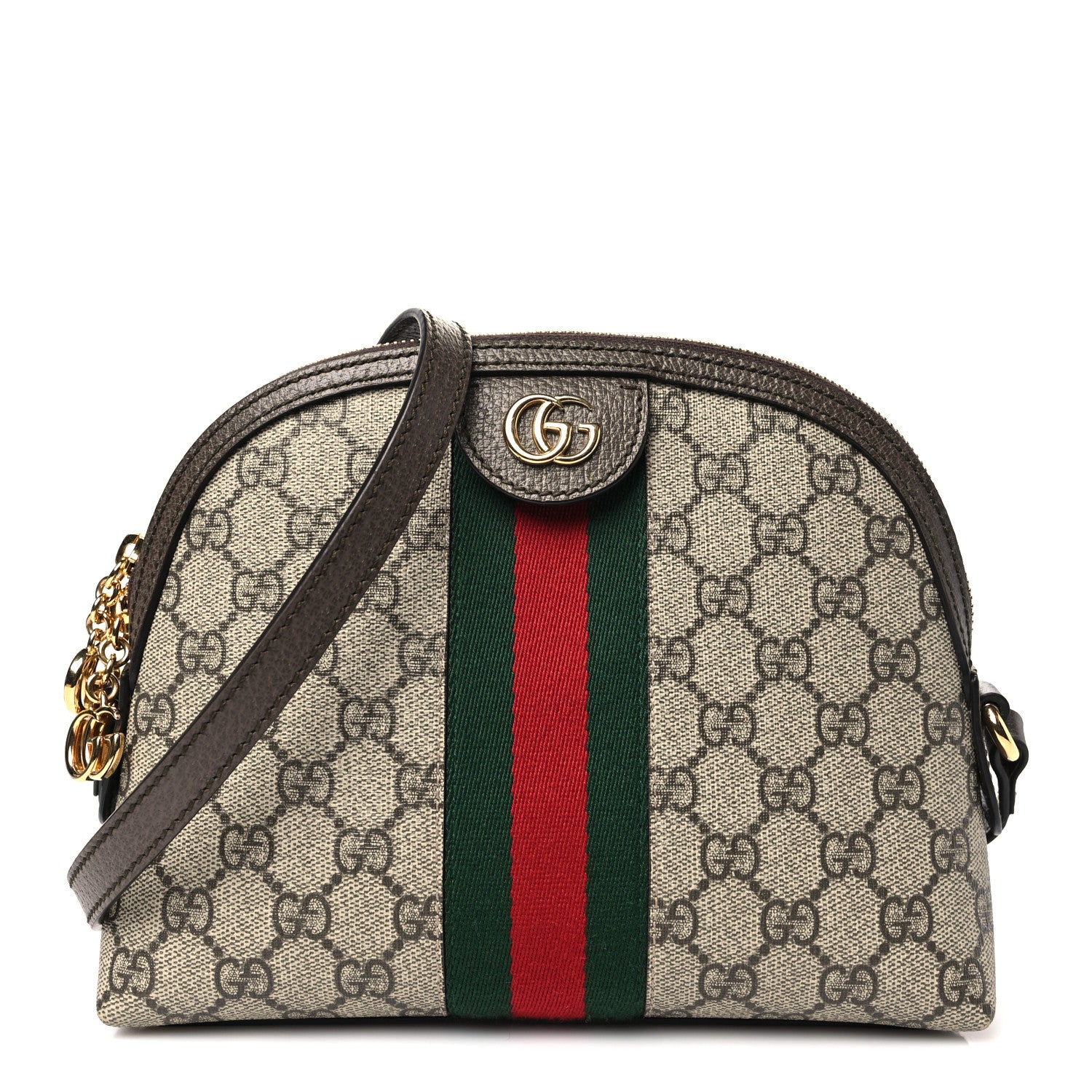Gucci GG Supreme Monogram Textured Dollar Calfskin Web Small Ophidia Dome Shoulder Bag Beige Ebony New Acero 1 of 10