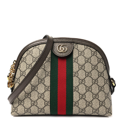 Gucci GG Supreme Monogram Textured Dollar Calfskin Web Small Ophidia Dome Shoulder Bag Beige Ebony New Acero 1 of 10
