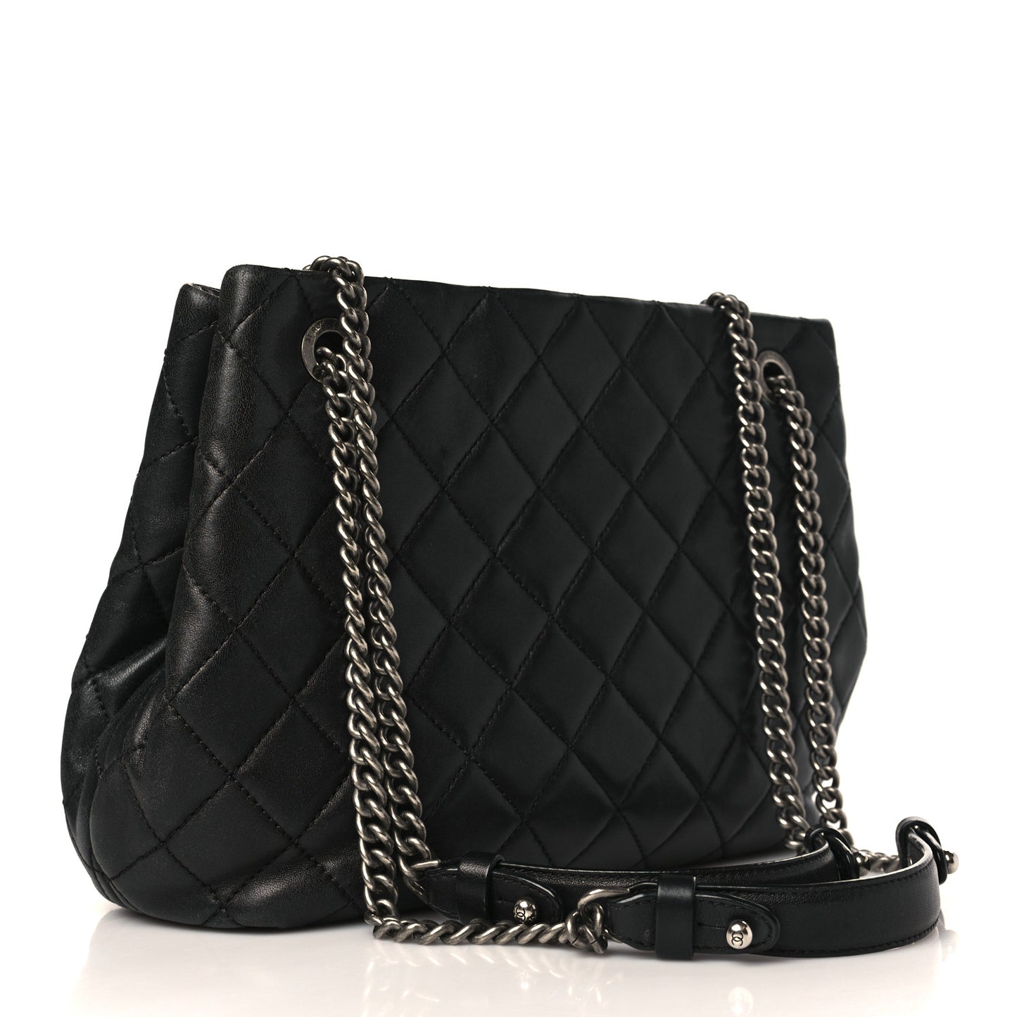 Lambskin Quilted Accordion Tote Black