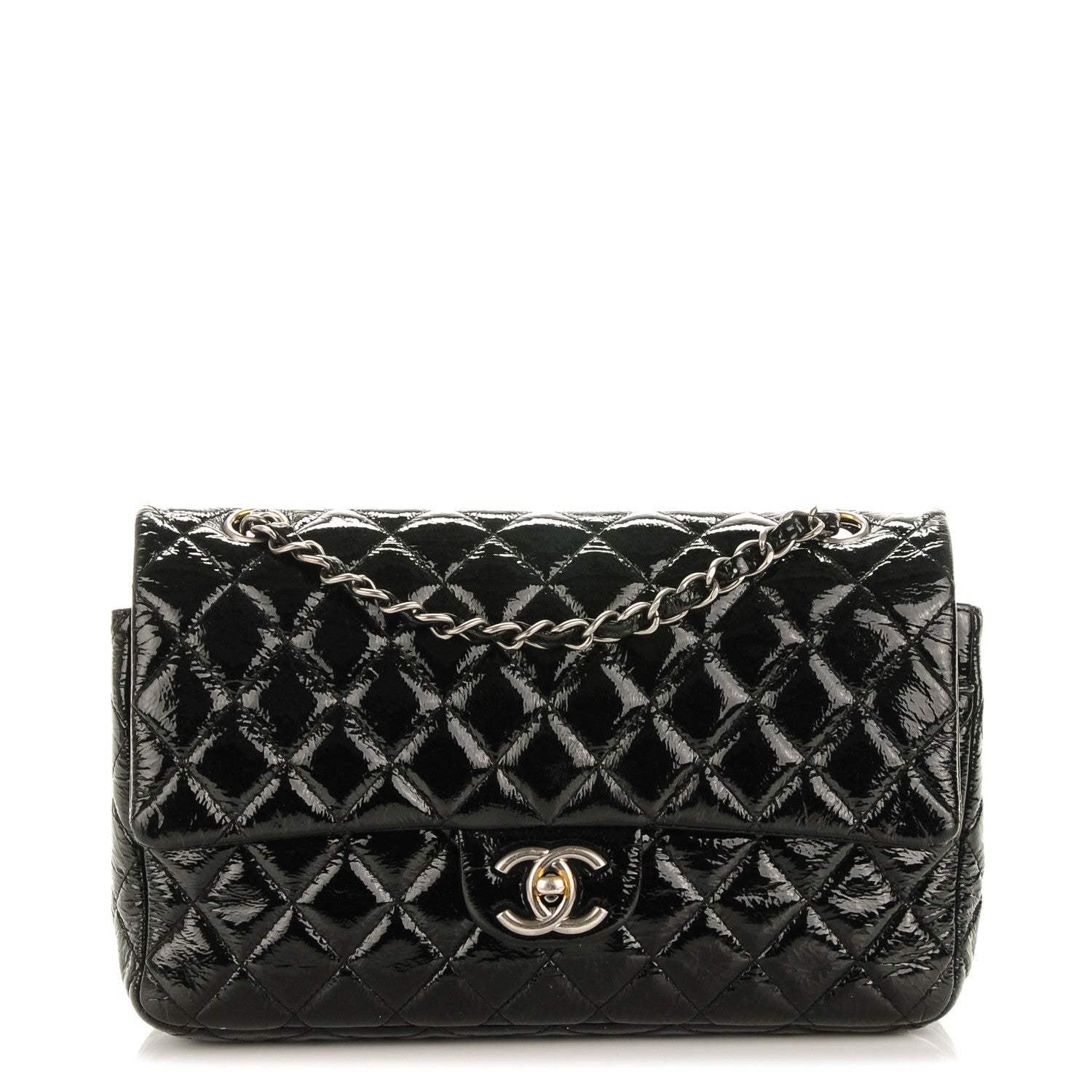 Chanel Distressed Patent Quilted Medium Double Flap Black 1 of 12