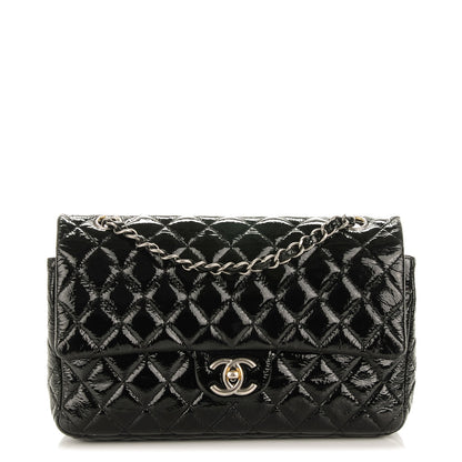Chanel Distressed Patent Quilted Medium Double Flap Black 1 of 12