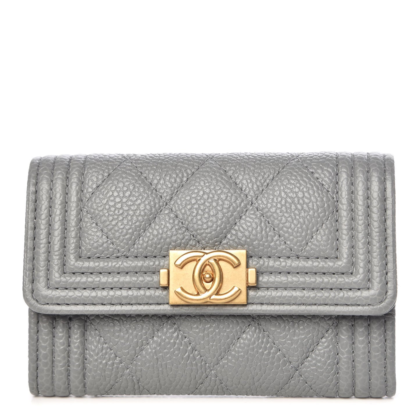 Caviar Quilted Boy Flap Card Holder Grey