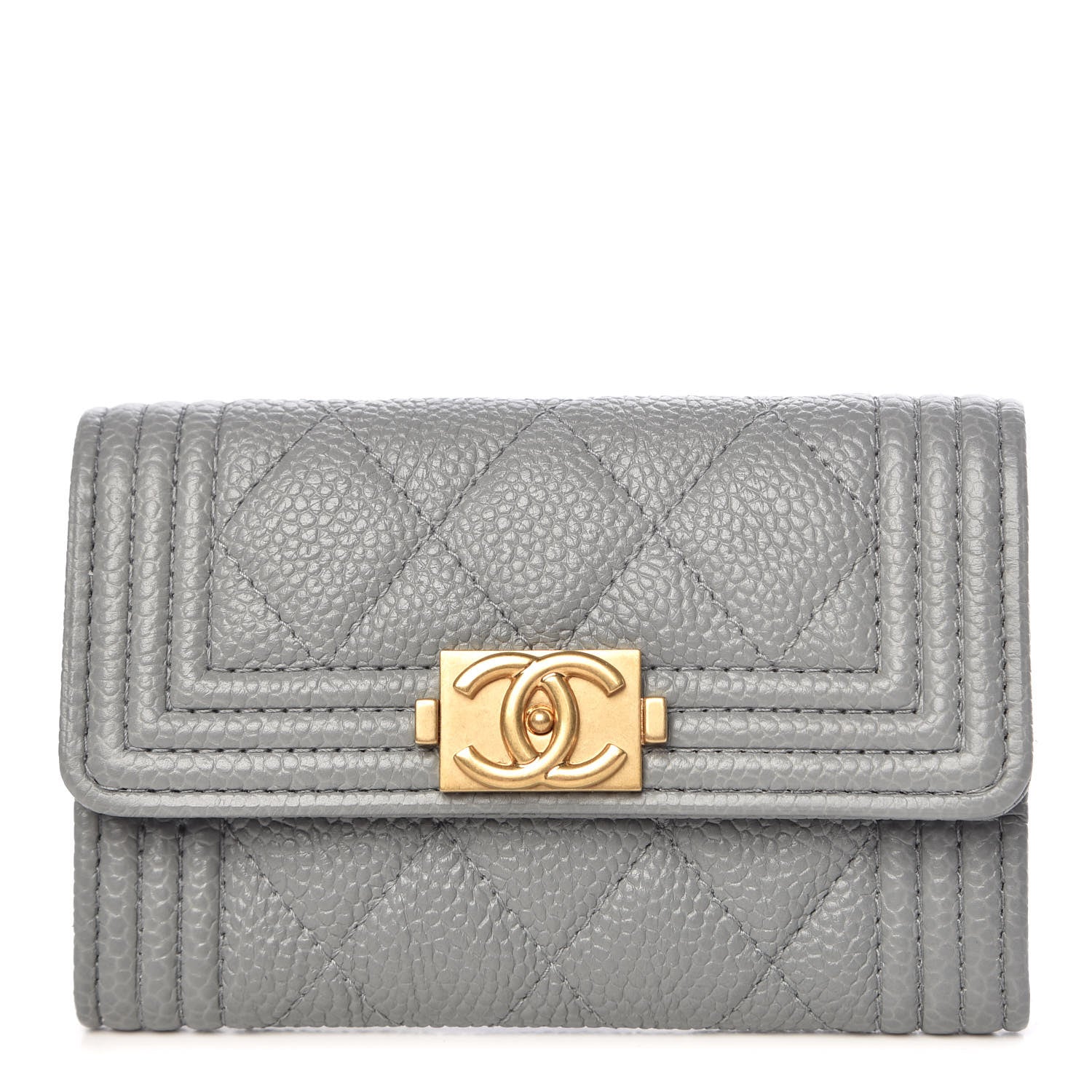 Chanel Caviar Quilted Boy Flap Card Holder Grey 1 of 9