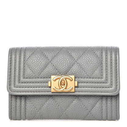 Chanel Caviar Quilted Boy Flap Card Holder Grey 1 of 9