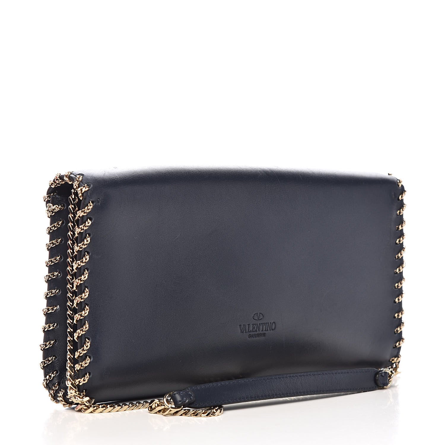 Valentino Garavani Vitello Groumette Demilune Chain Clutch Marine 3 of 12