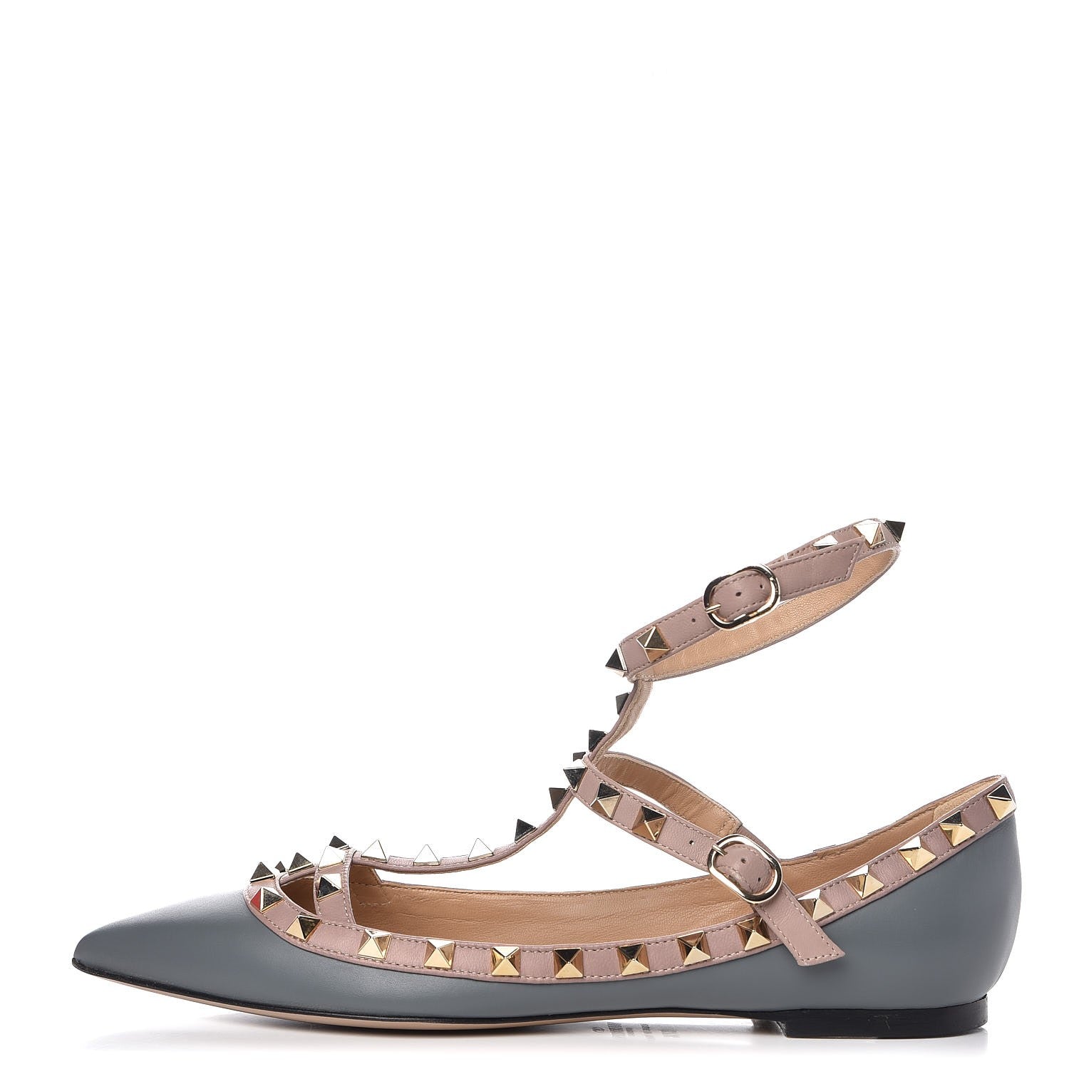 Valentino Garavani Nappa Rockstud Cage Ballerina Flats 37.5 Stone Poudre 1 of 9