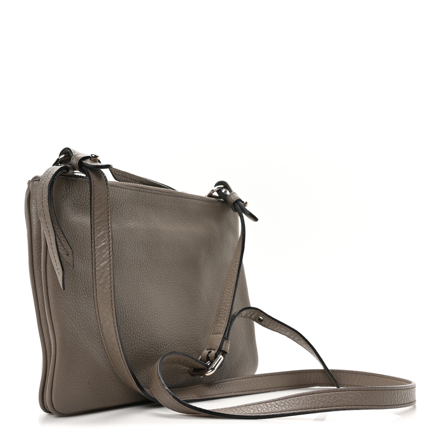 Vitello Daino Double Zip Crossbody Bag Argilla