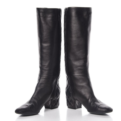 Chanel Lambskin Quilted Reissue Knee High Tall Boots 37 Black 5 of 14