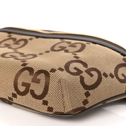 Gucci Monogram Jumbo GG Textured Dollar Calfskin Web Belt Bag Camel Ebony New Acero 9 of 9