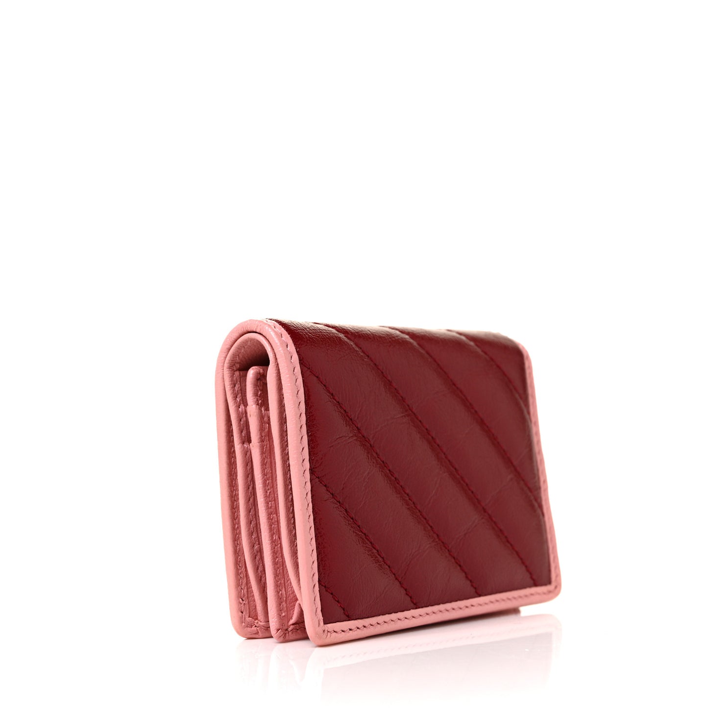 Azalea Calfskin Enamel Matelasse Diagonal Torchon GG Marmont Card Case New Cherry Red Wild Rose