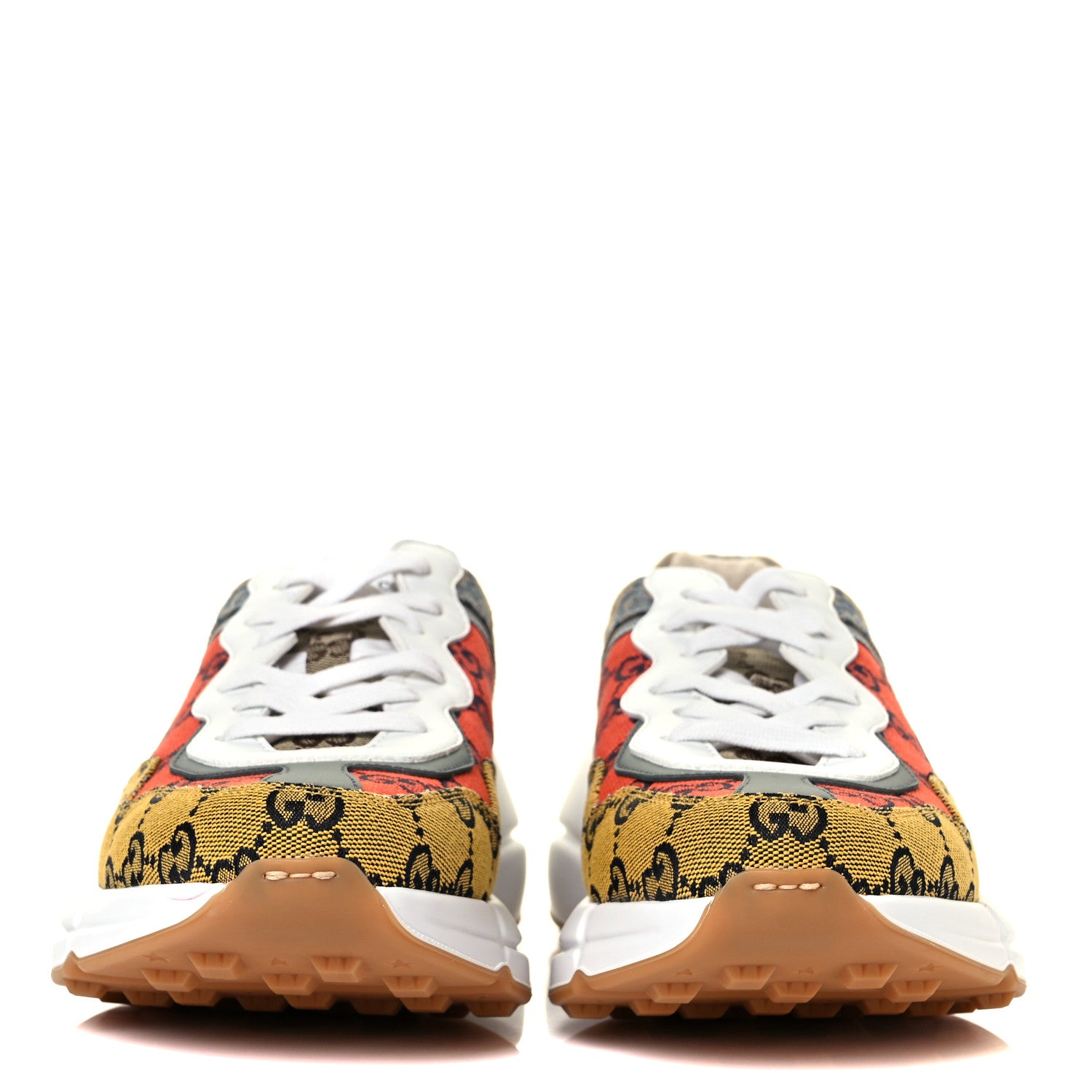 Gucci Monogram Multicolor Demetra Womens Rhyton Sneakers 39.5 Yellow Blue Great White Tabasco 2 of 8