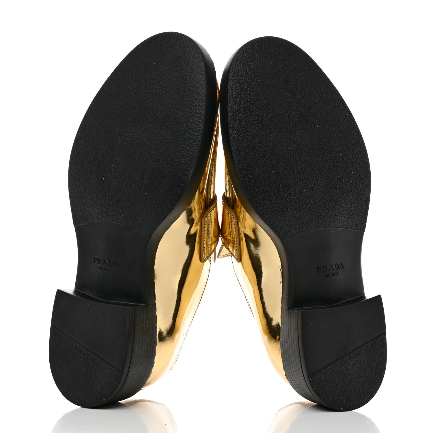 Prada Metallic Brushed Calfskin Metal Triangle Logo 50mm Loafers 39 Platino 5 of 7