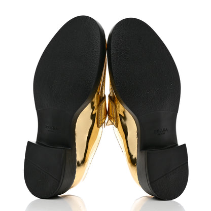 Prada Metallic Brushed Calfskin Metal Triangle Logo 50mm Loafers 39 Platino 5 of 7