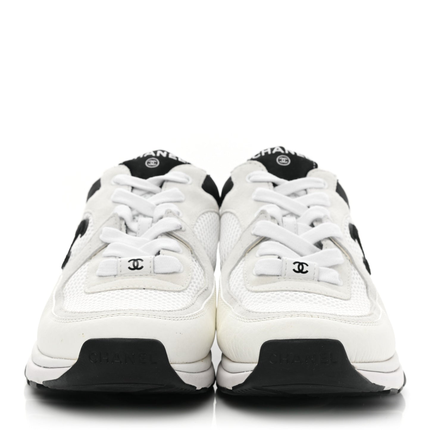 Mesh Suede Calfskin Grained Calfskin Womens CC Sneakers 37 White Black