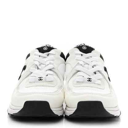 Chanel Mesh Suede Calfskin Grained Calfskin Womens CC Sneakers 37 White Black 2 of 7