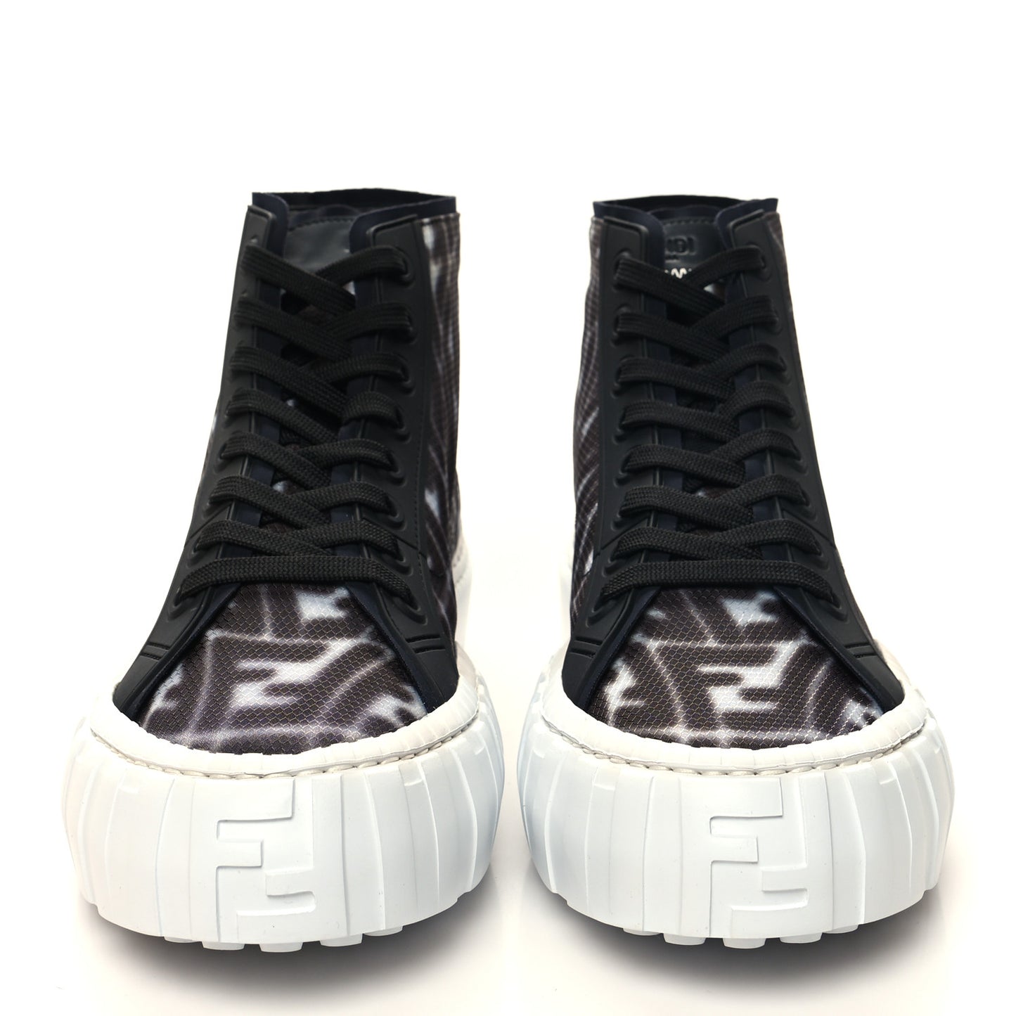 X SARAH COLEMAN Fabric Jacquard FF Vertigo Mens Fendi Force High Top Sneakers 10 Silver Com