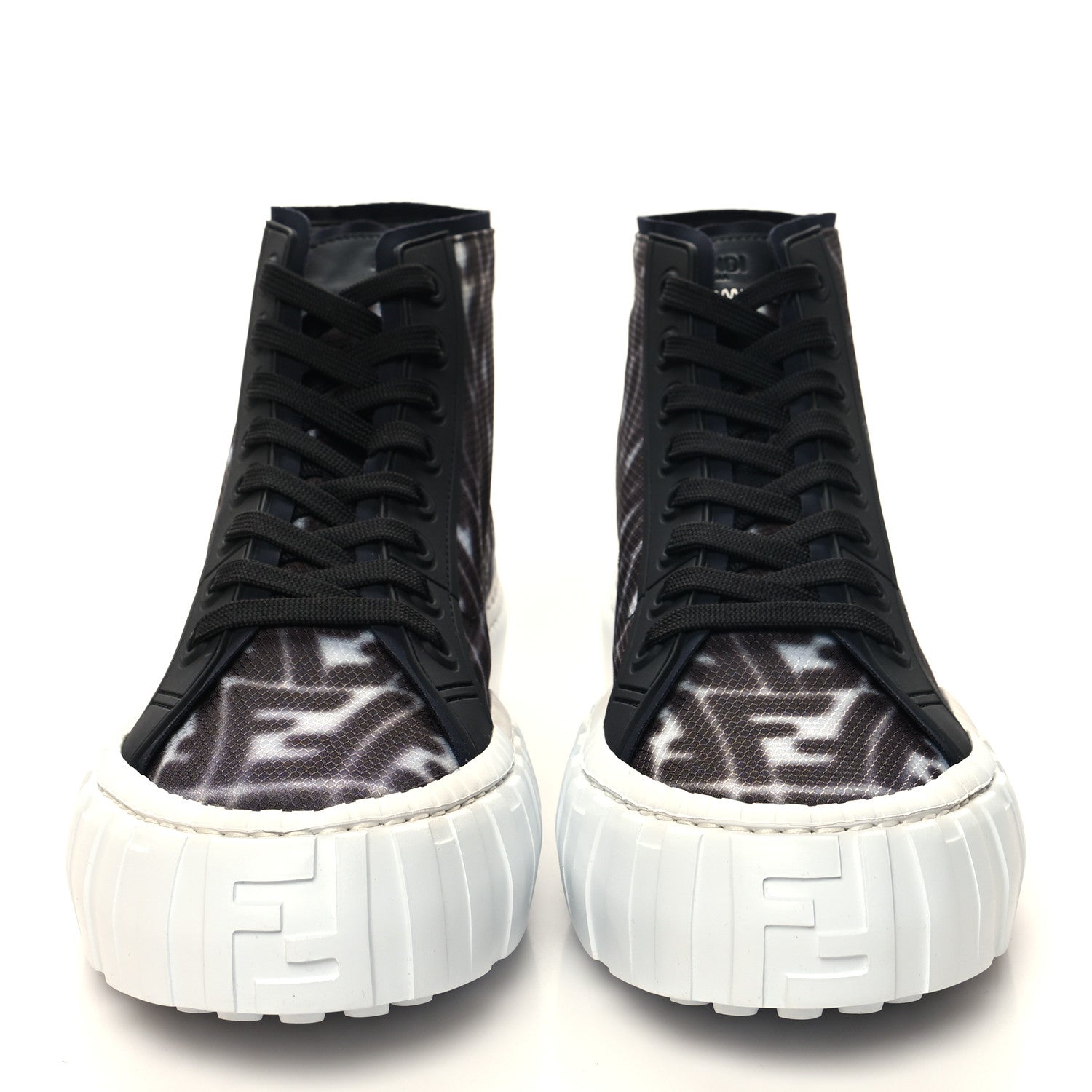 Fendi X SARAH COLEMAN Fabric Jacquard FF Vertigo Mens Fendi Force High Top Sneakers 10 Silver Com 2 of 9