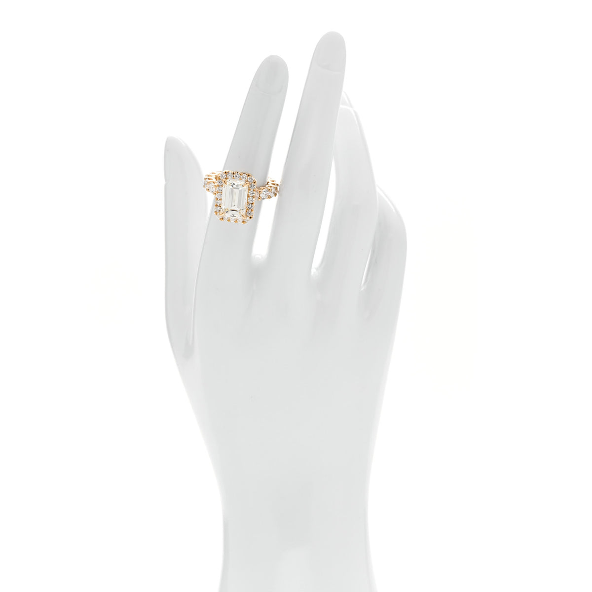 18K Yellow Gold Diamond 4.94ct Emerald Cut Halo Engagement Ring 51 5.75