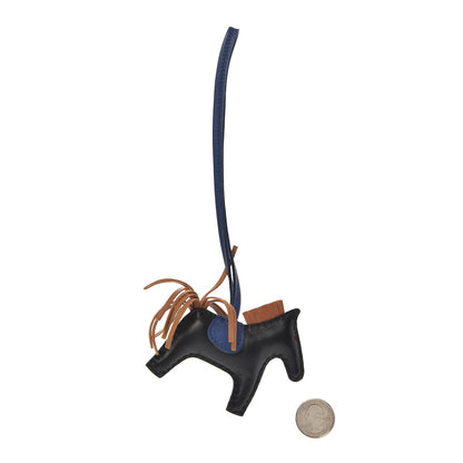 Hermes Milo Lambskin Grigri Rodeo Horse Bag Charm PM Black Bleu Saphir Gold 2 of 4