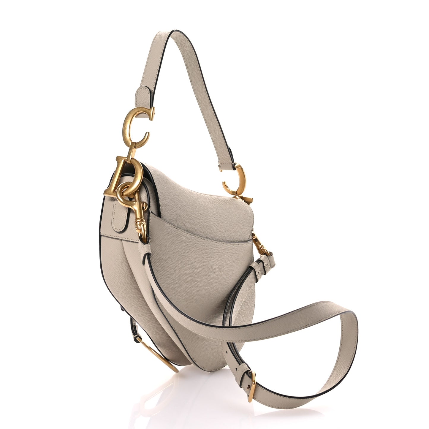 Grained Calfskin Saddle Bag With Strap Warm Taupe