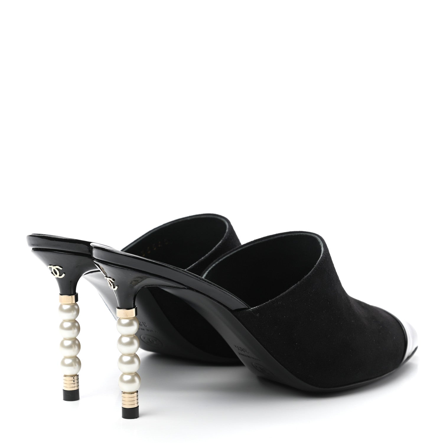 Chanel Suede Patent Calfskin Cap Toe Pearl Mule 38.5 Black 4 of 9