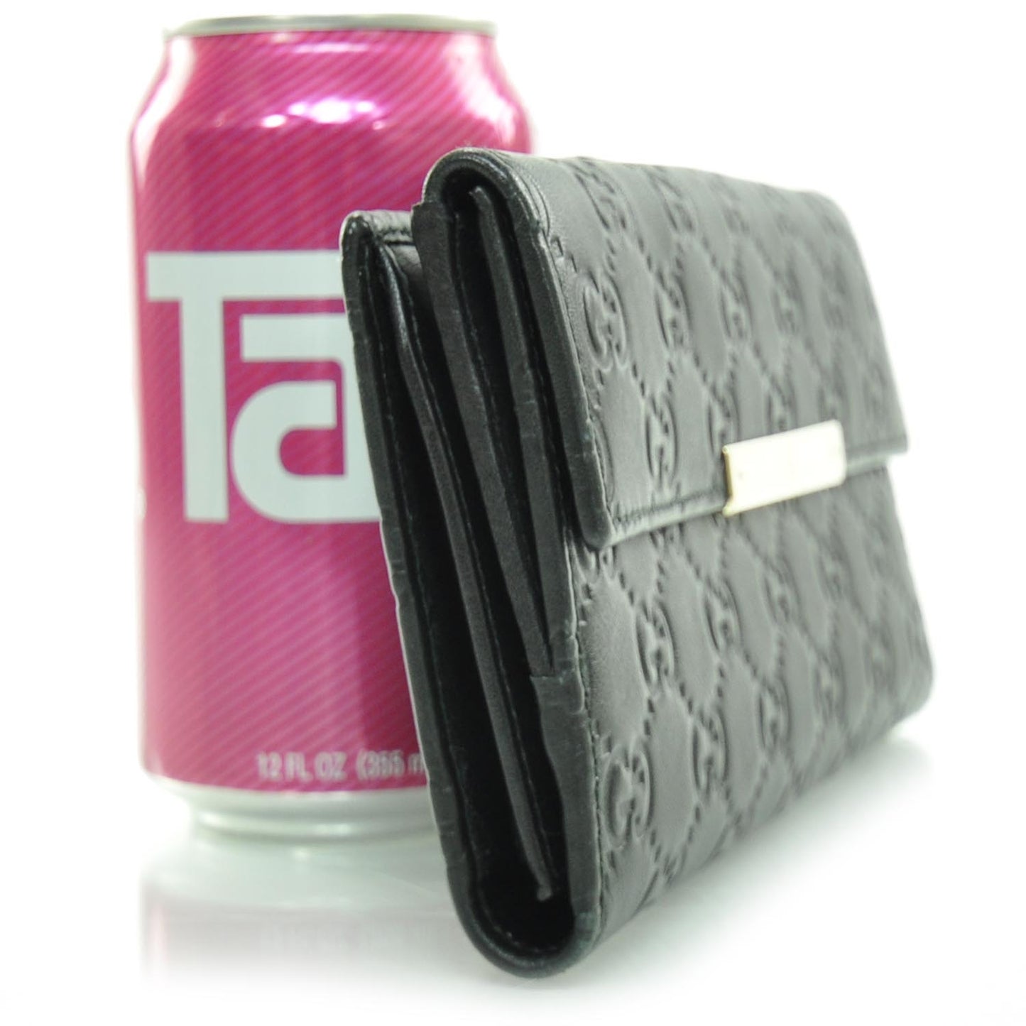 Guccissima Leather Metal Plate Continental Wallet Black