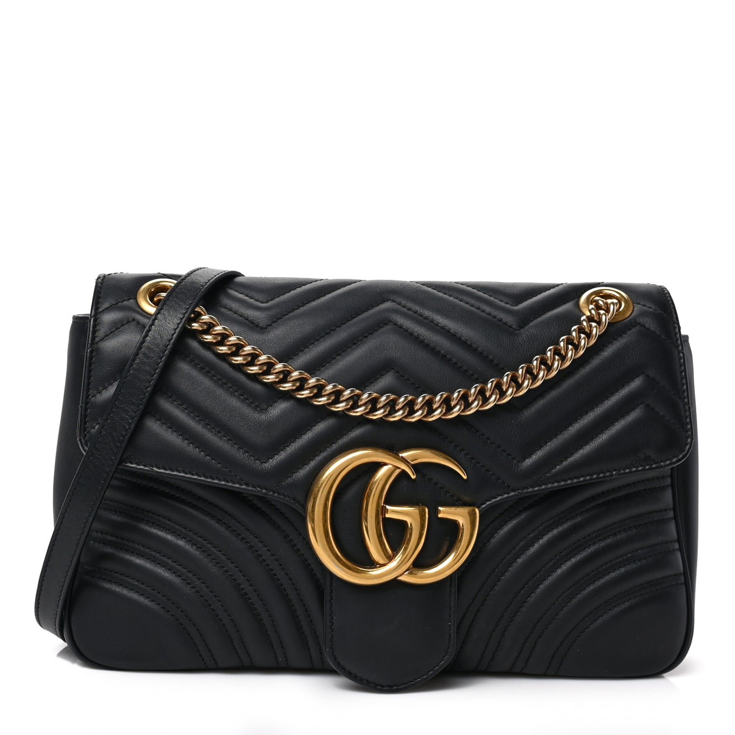 Calfskin Matelasse Medium GG Marmont Shoulder Bag Black
