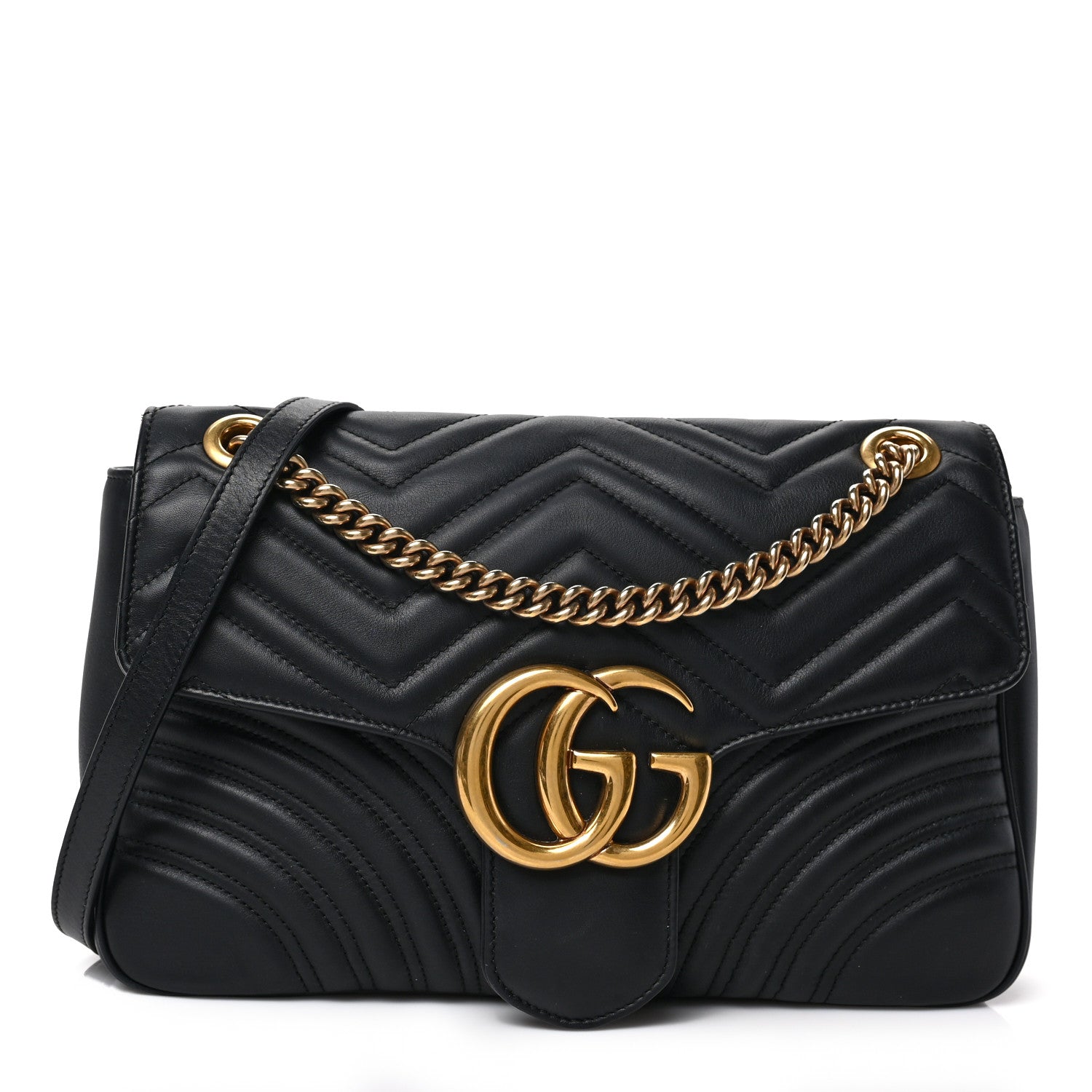 Gucci Calfskin Matelasse Medium GG Marmont Shoulder Bag Black 1 of 9