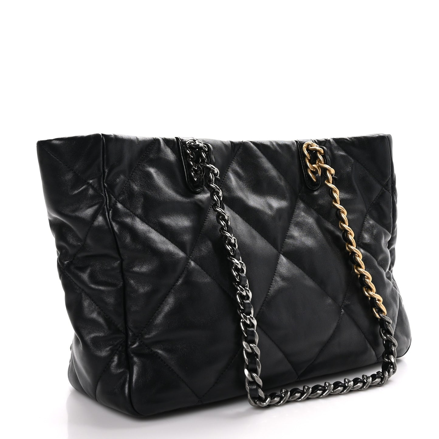 Lambskin Quilted Chanel 19 East West Shopping Bag Black