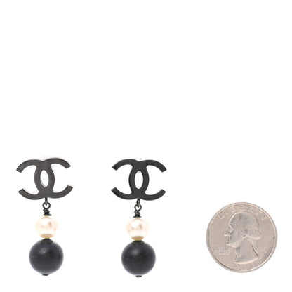 Chanel Ruthenium Pearl Bead CC Drop Earrings Black 2 of 5