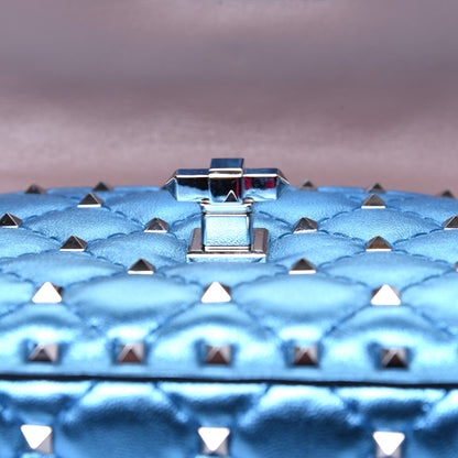 Valentino Garavani Metallic Nappa Small Rockstud Spike Shoulder Bag Cerulean 10 of 15