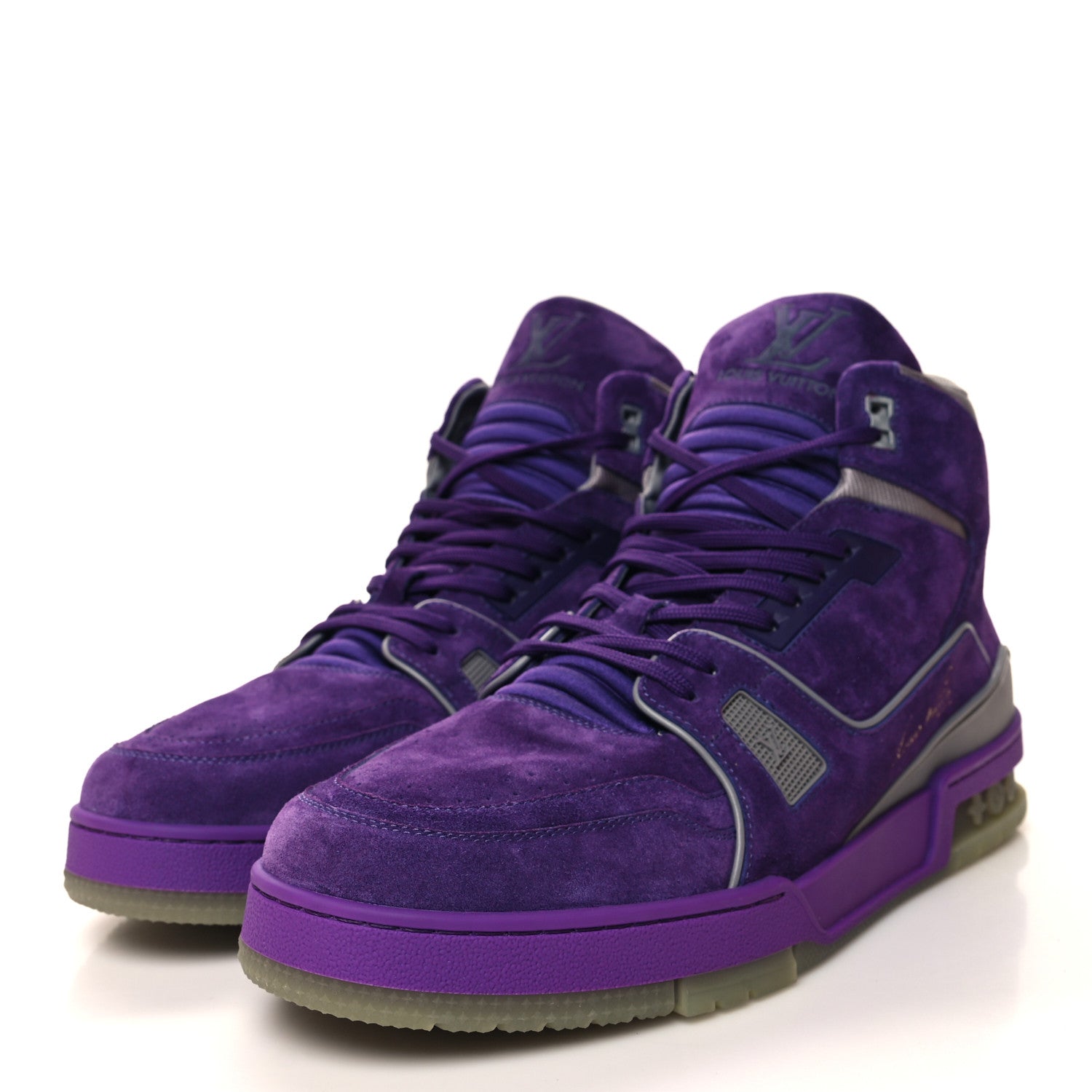 Louis Vuitton Calfskin Suede Mens LV High Top Trainer Sneakers 10 Purple 3 of 8