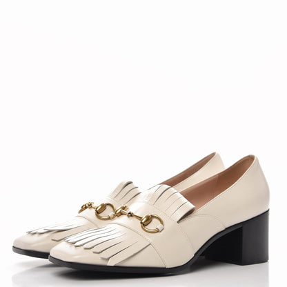 Gucci Malaga Kid Polly Kiltie Fringe 55mm Loafer Pumps 41 Mystic White 3 of 9
