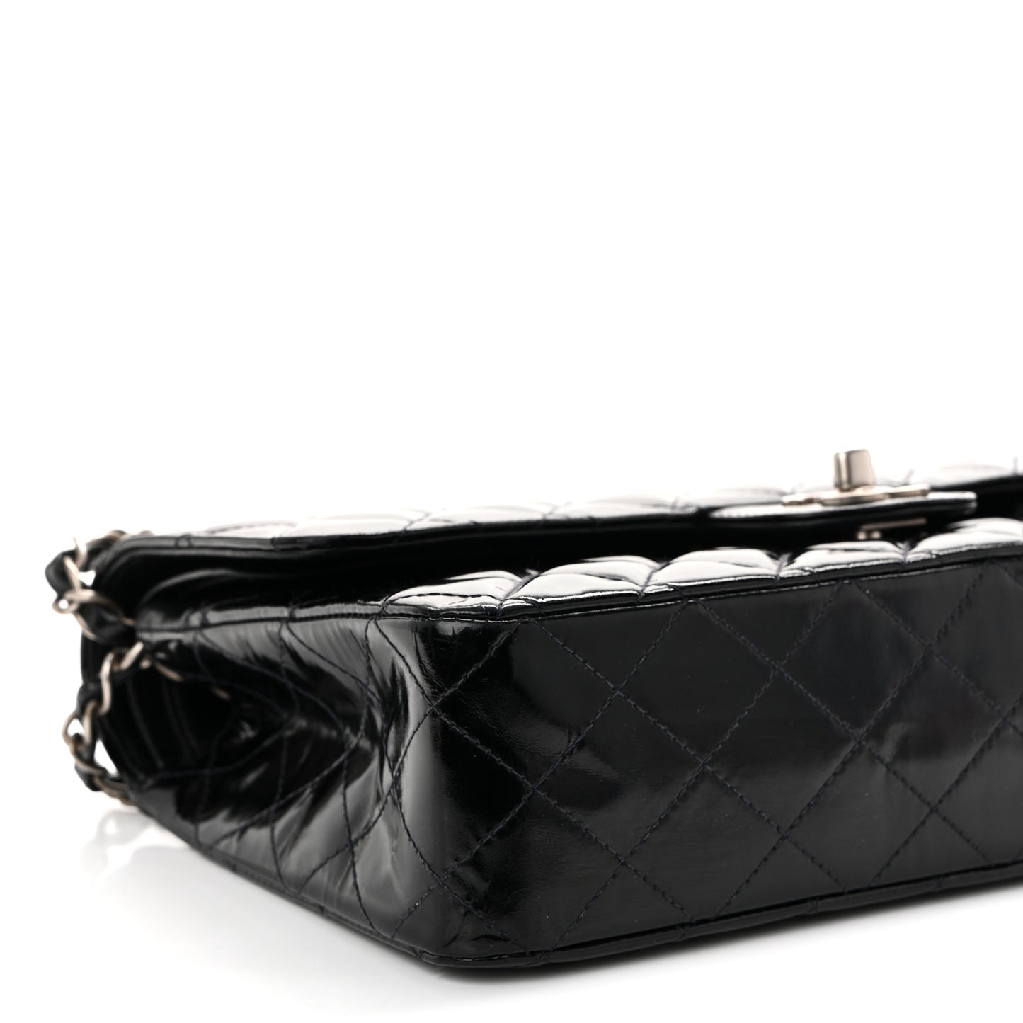 Glazed Calfskin Quilted Medium Double Flap Black