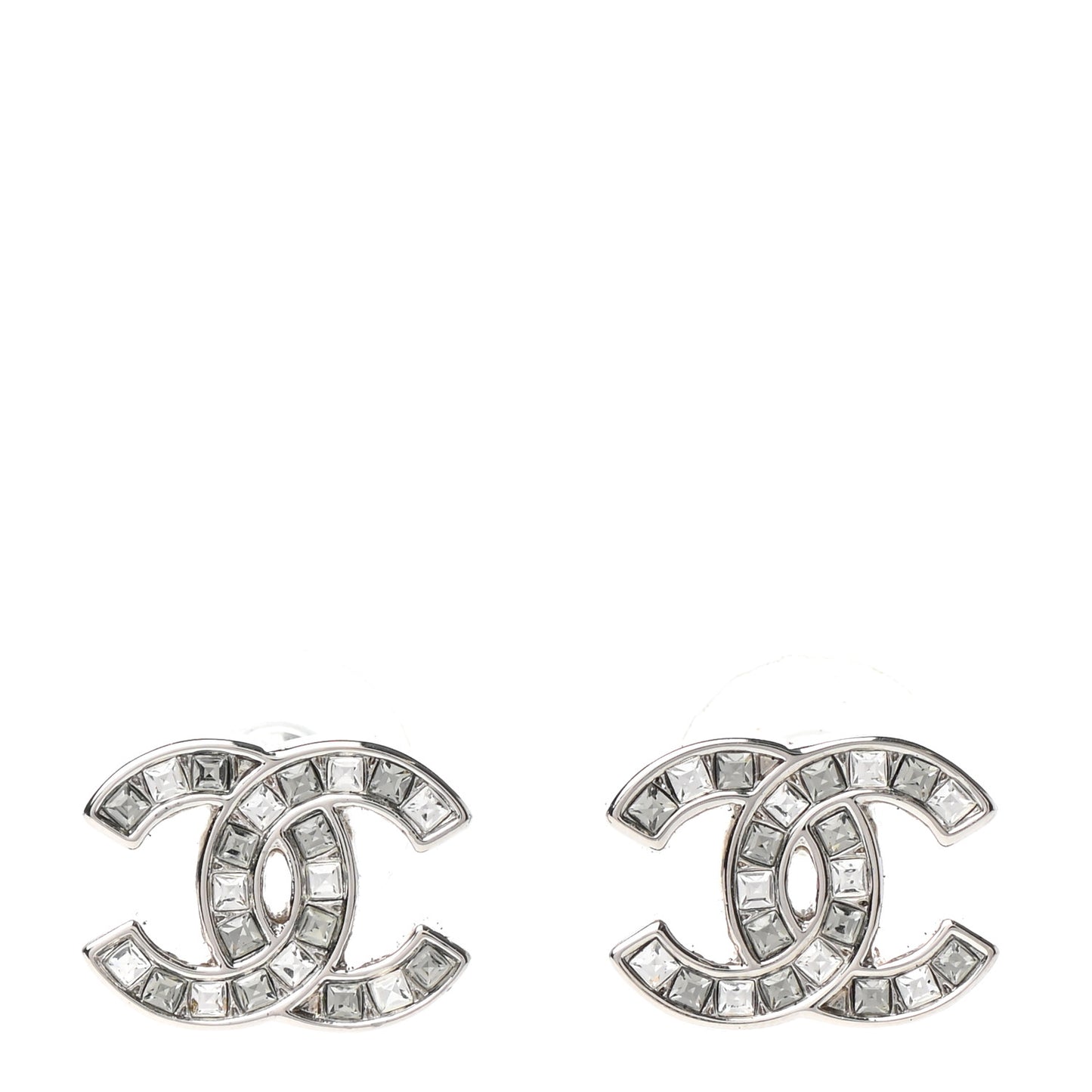 Baguette Crystal CC Earrings Silver Grey