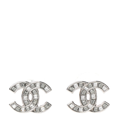 Chanel Baguette Crystal CC Earrings Silver Grey 1 of 4