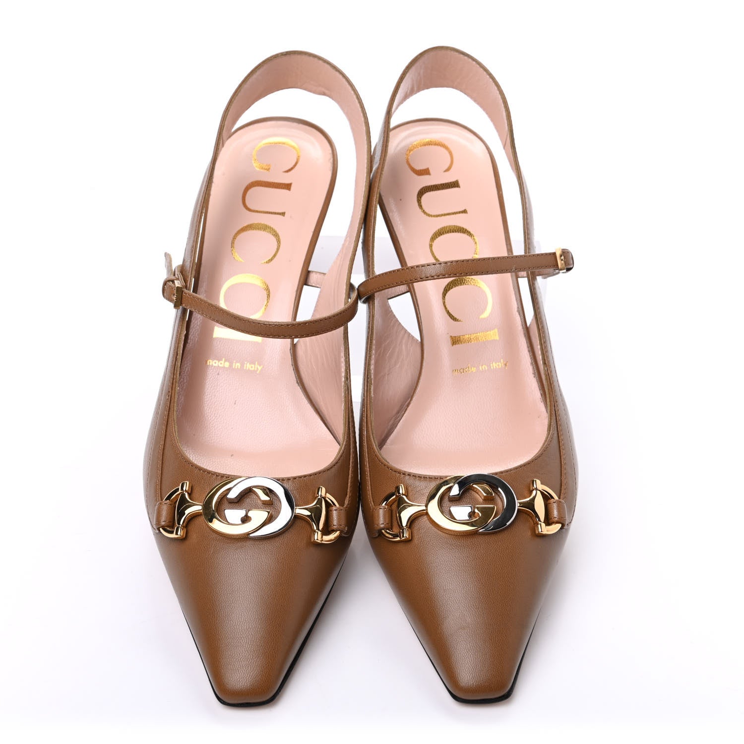 Gucci Malaga Kid Zumi Slingback Low Heel Pumps 38.5 Friky Taupe 5 of 13