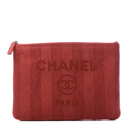 Chanel Mixed Fibers Striped Deauville Cosmetic Pouch Red 1 of 8
